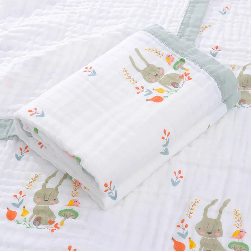 Baby Blanket Cotton 6 Layers Thicken Soft Gauze Newborn Cartoon Swaddle Blankets Summer High-density Breathable infant Blanket