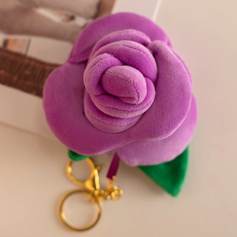 Pretty Mini Rose Plush Toy Hanging Keychain Decor Soft Colorful Lifelike Rose Model R01