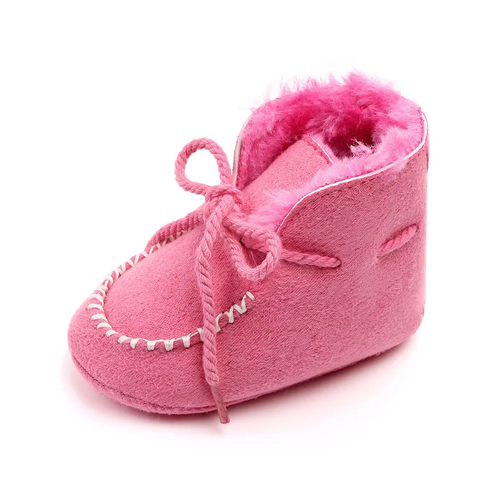 Winter Thick Warm Plush Fur Baby Booties Non Slip Soft Sole Prewalker Shoes D2245