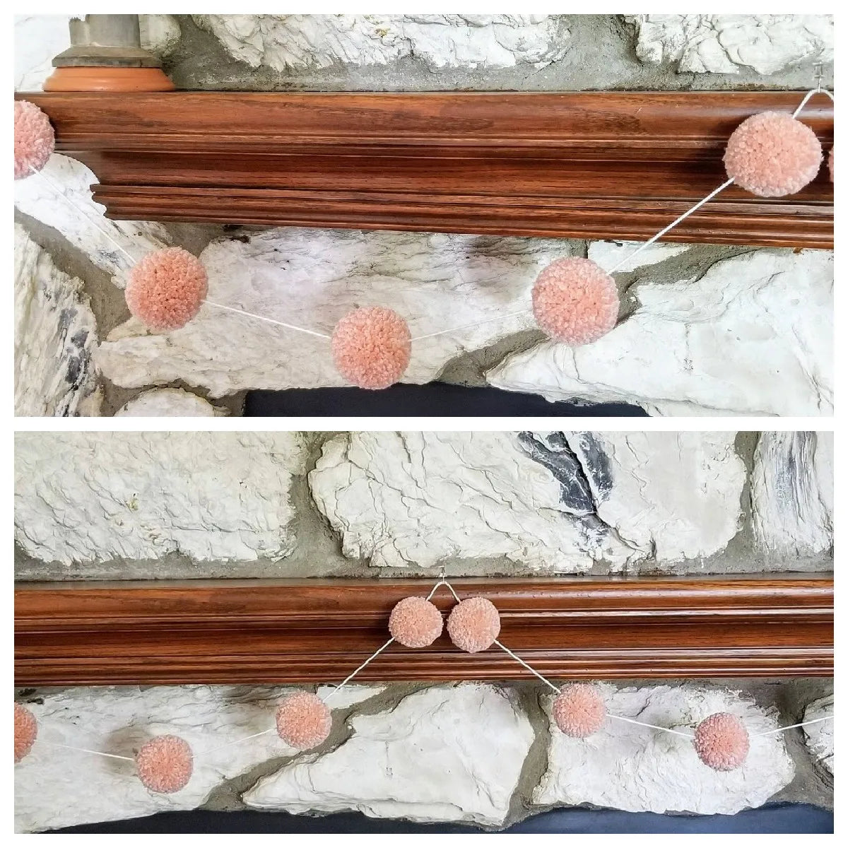 Farmhouse Yarn Ball Spring Wreath - White and Pink Felt Banner.