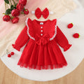 Baby girl Valentine's Day Dress Ruffled Chiffon Fashionable Dress+Bow 2Pcs for Baby girl 0-24 Months in Spring and Autumn Dress