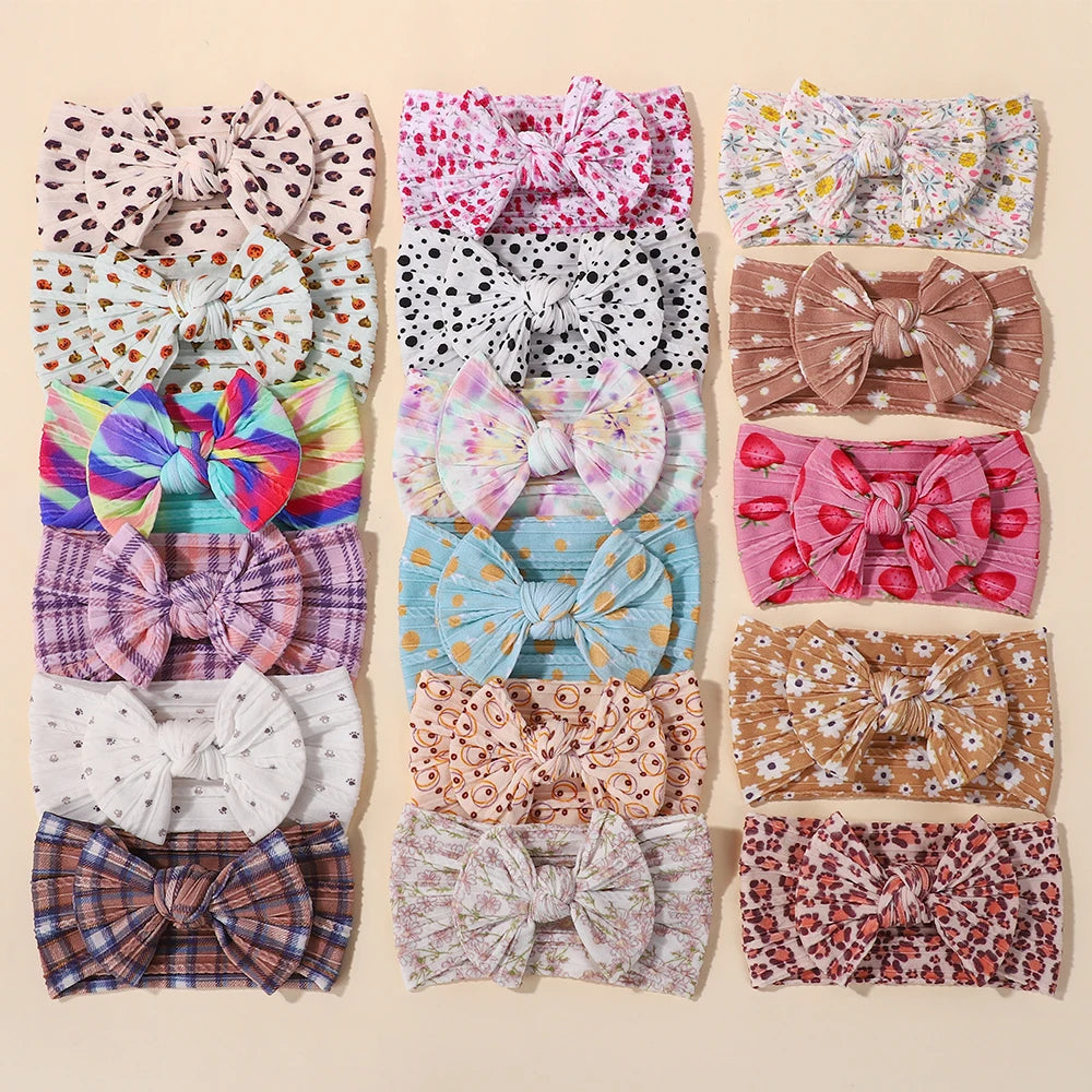 8PCS/lot High Quality Embroidered Nylon Bow Headband with Beautiful Printed Elastic Headband for Infants Toddler Headdress