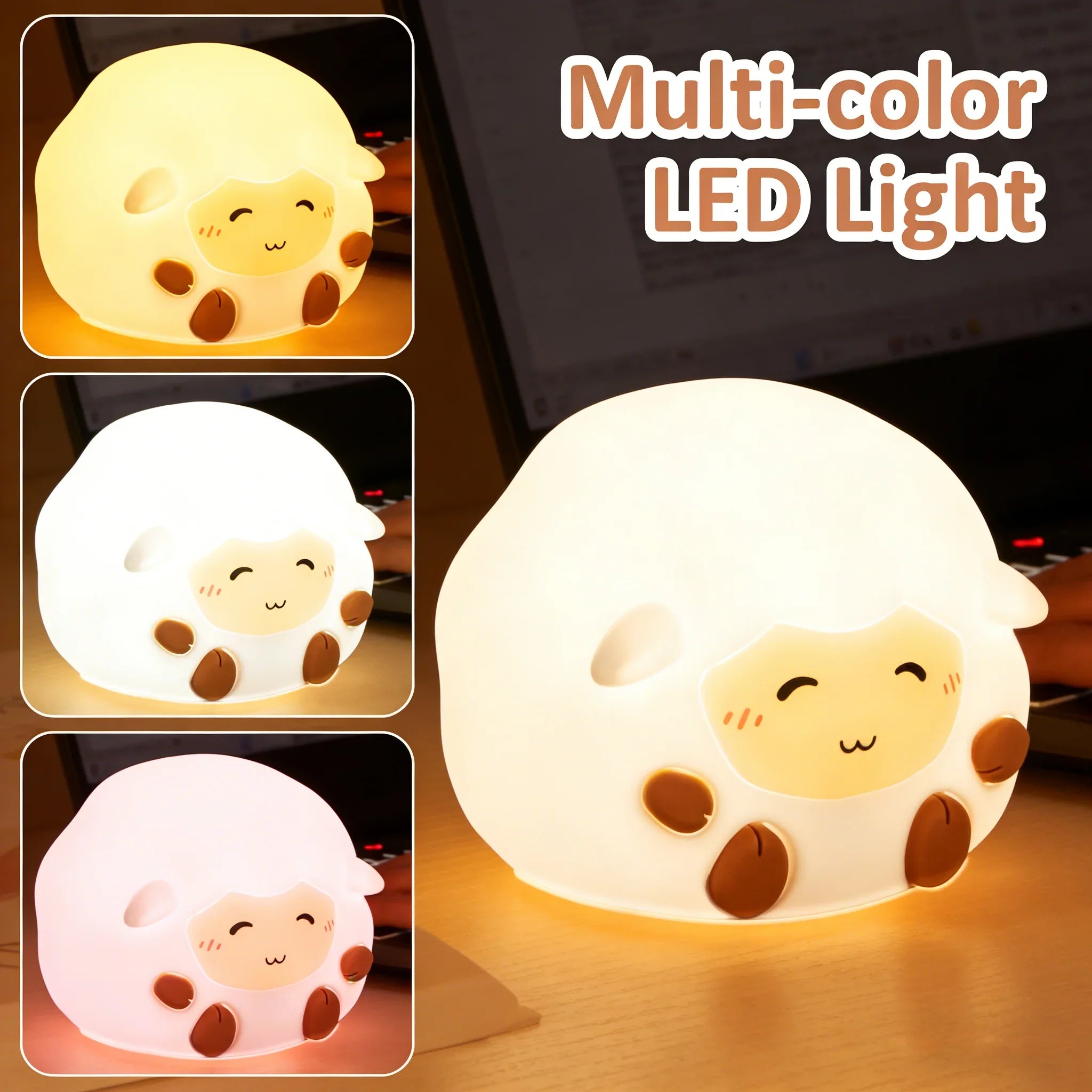 Cute Silicone Sheep Patting LED Night Light USB Rechargeable Dimmable Eye-Friendly Lamp for Kids Bedroom Decor Birthday Gift