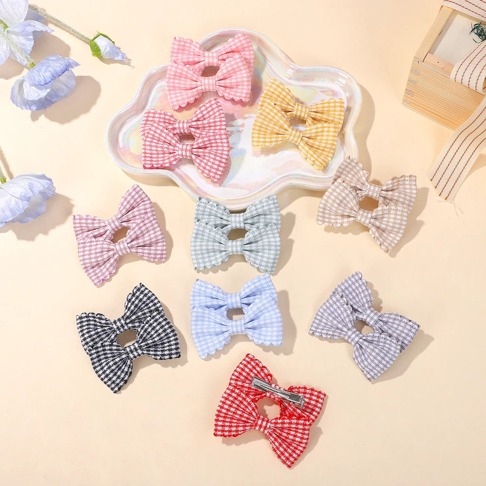 20pcs/Set Plaid Print Hair Bow Clips for Baby Girls Cute Handmade Mini Bowbot Hairpins Barrettes Sweet Hair Accessories