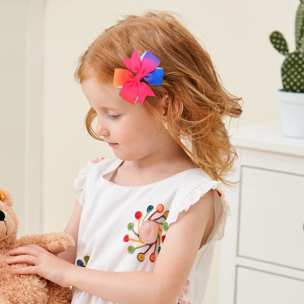 60Pcs Random Bowknot Hair Bangs Hairgripes 3 Inch Rainbow Bow Hairclip Girls Lovely Travel Headwear