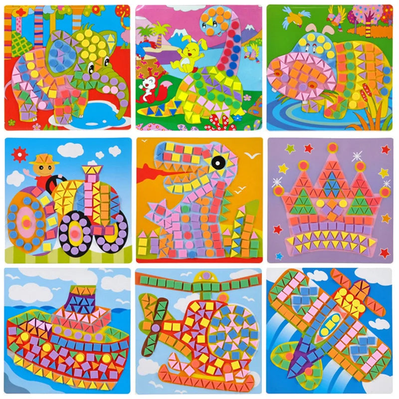 6pcs/set Mosaics Paintings 3D EVA Sticker Airplane Car Spaceship Cat Dog Animal Drawing DIY Foam Handicrafts Decoration TMZ