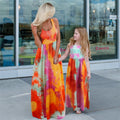Mother Daughter Matching Dresses Family Sets Floral Fashion Woman Girls Long Dress Outfits Sleeveless Family Look Dress