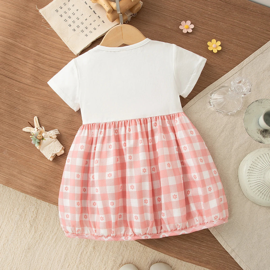 Summer New Sweet Fake Two Piece Baby Girl Dress, Cute Checkered Small Floral Children'S Clothing (3-18 Months)