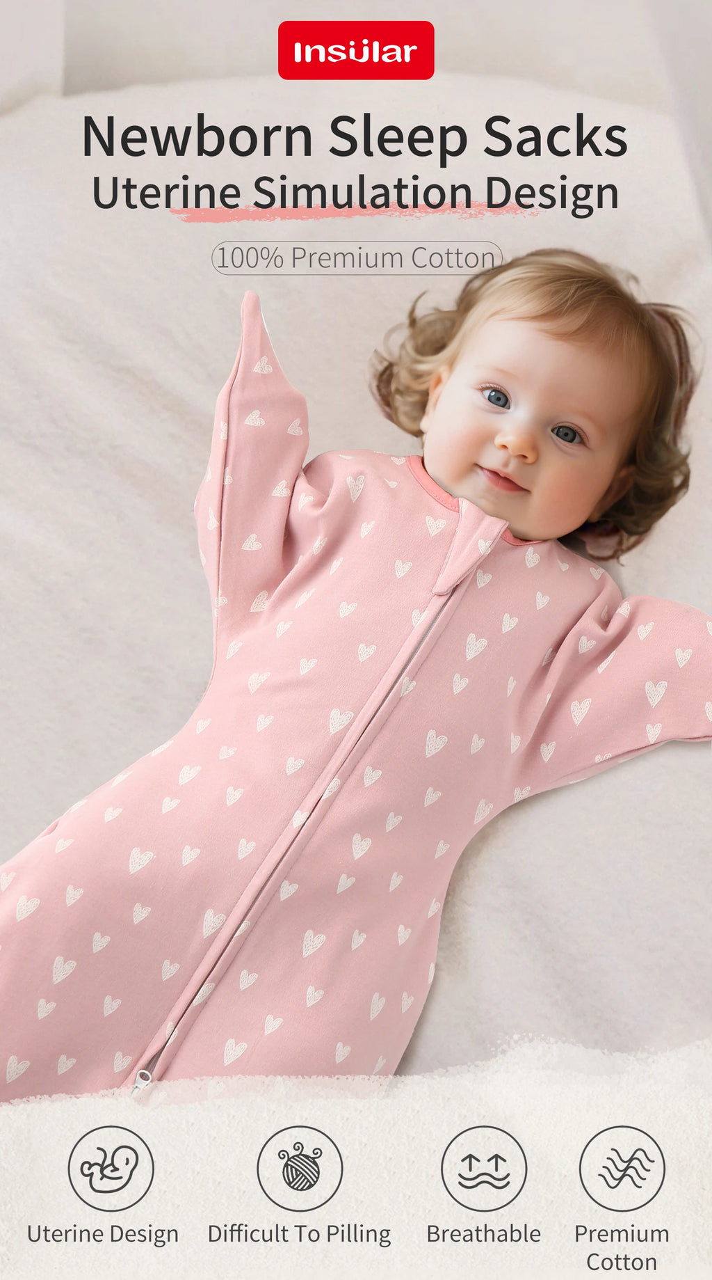 INSULAR Infant Hugging Blanket Comfortable Baby Soft Sleeping Bag Surrender Type Newborn Sleep Sack Anti-startle All Cotton 0-1Y
