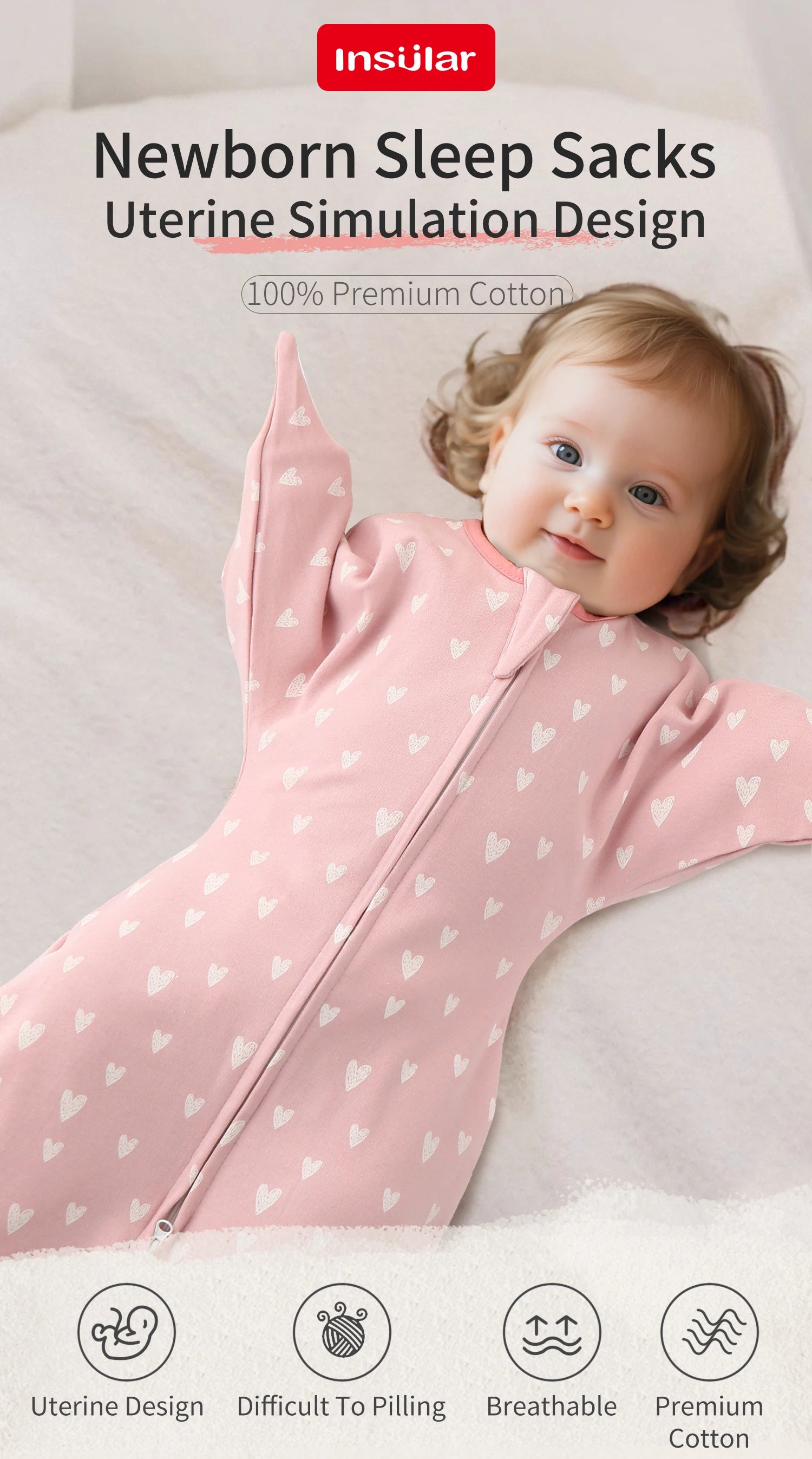 INSULAR Infant Hugging Blanket Comfortable Baby Soft Sleeping Bag Surrender Type Newborn Sleep Sack Anti-startle All Cotton 0-1Y