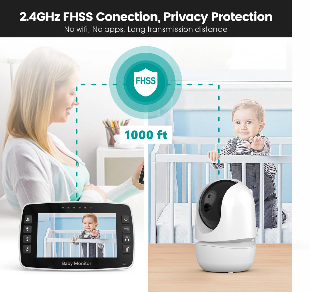 2023 NEWS 4.3Inch IPS Screen Wireless PTZ Intercom Baby Monitor Temperature Display Nanny Cam Long Distance Baby Sitter Camera