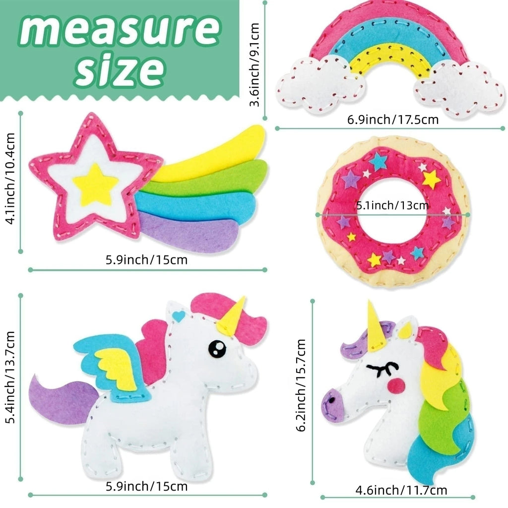 5 pcs DIY Sewing Fabrics Unicorn Crafts Felt Kit for Kids DIY Craft Supplies Kits Sets Gifts for Kids Adults Boy Teenager Girls