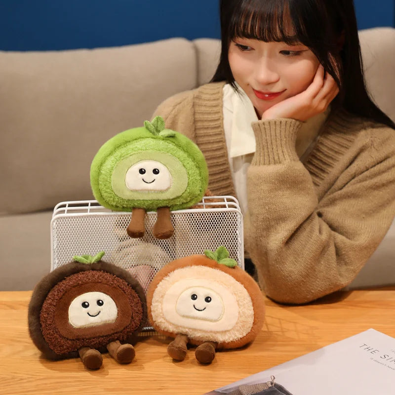 New Kawaii Smile Swiss Roll Plush Toys Soft Stuffed Cartoon Dessert Doll Delicate Mini Desktop Decor Lovely Gift To Girlfriend
