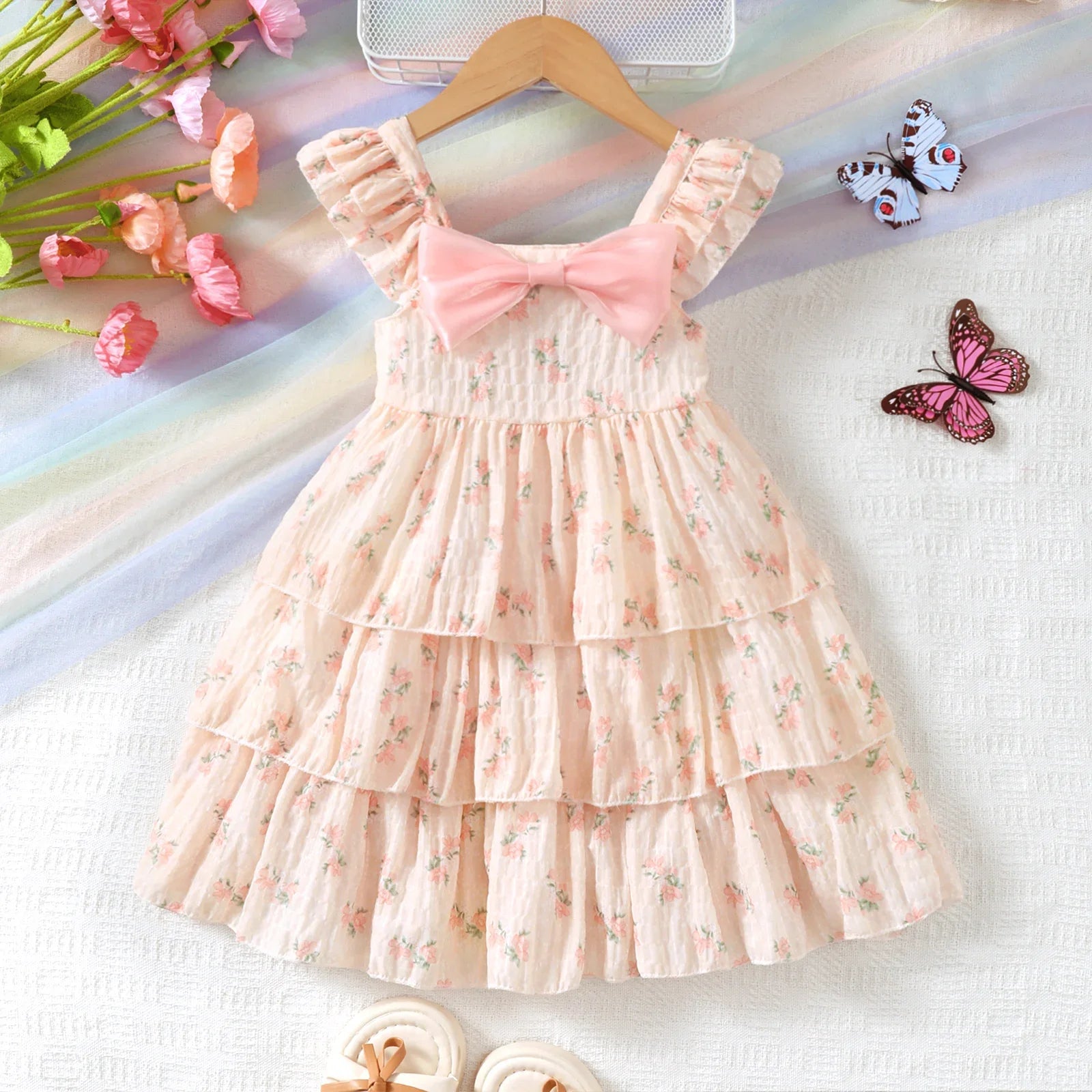 Children Girl Summer Dresses Small Floral Bow Princess Dresses Birthday Party Dresses for Girls aged 1-6 Years Costume for girls