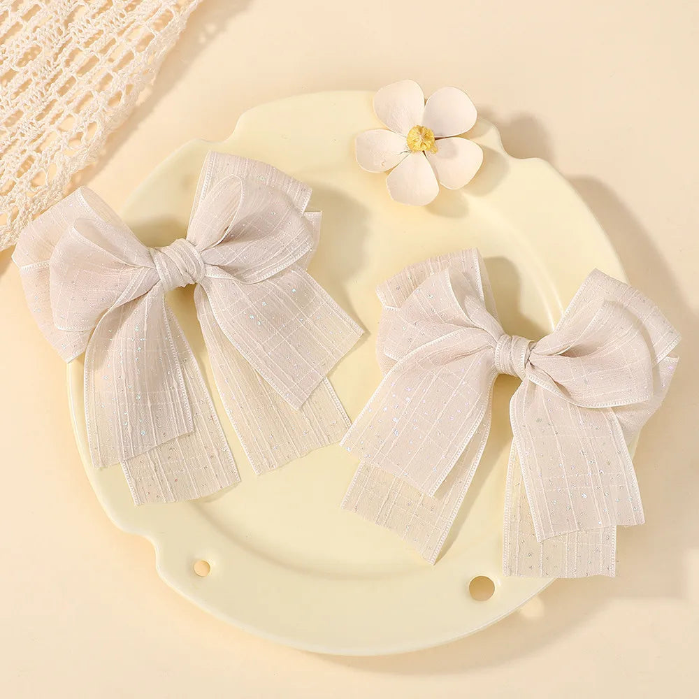 2Pcs/set Elegant Solid Ribbon Bowknot Pearl Hair Clips for Women Girls Korean Handmade Bows Hairpin Headwear Hair Accessories