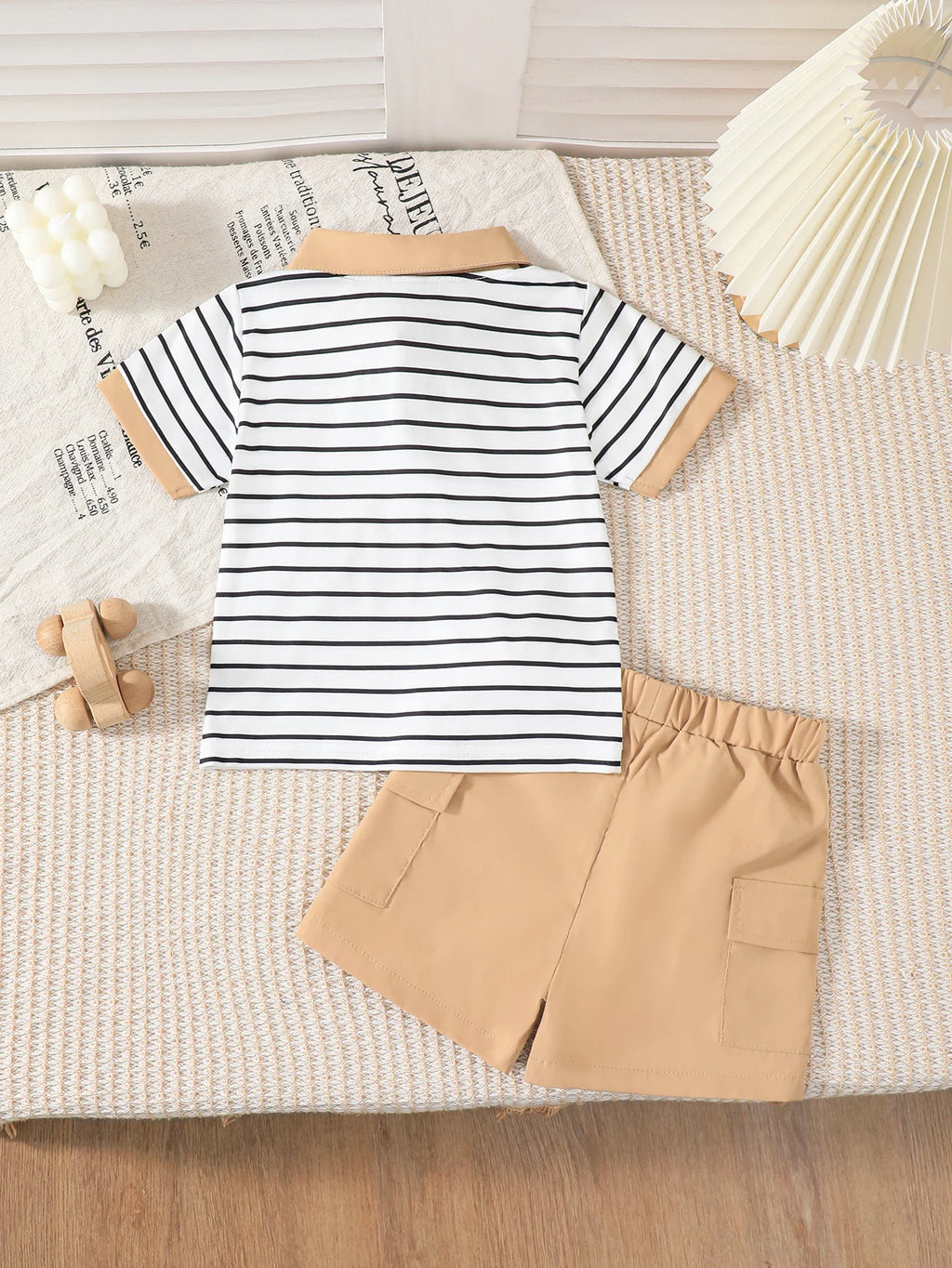 2025 Baby Boys Summer Set with Collar Striped Short Sleeves and Shorts Two Piece Set Suitable for 0-3 Year Toddlers Baby Boys