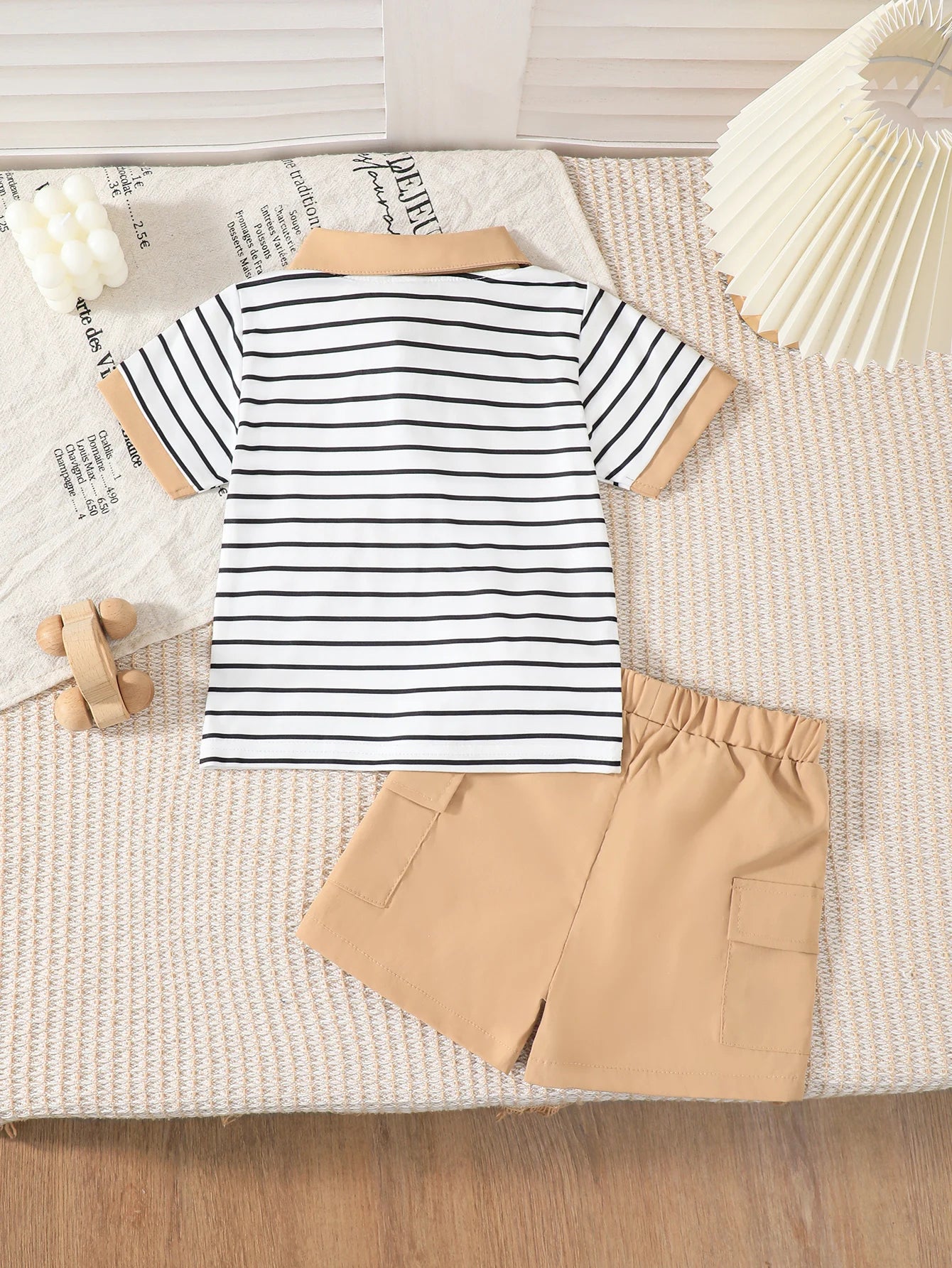 2025 Baby Boys Summer Set with Collar Striped Short Sleeves and Shorts Two Piece Set Suitable for 0-3 Year Toddlers Baby Boys