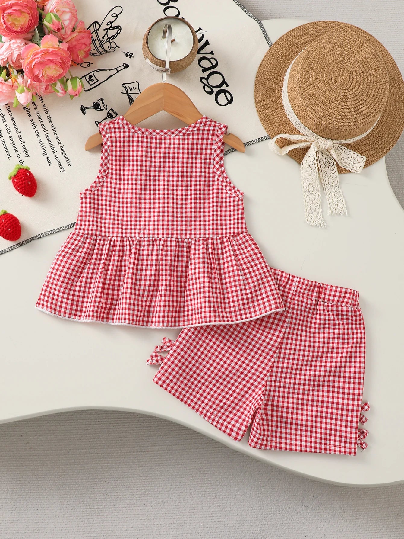 0-3 Year Girl's Summer set with checkered small bow top and pants 2Pcs/Set for Toddler Baby girl'r Fashion Set and Baby clothing