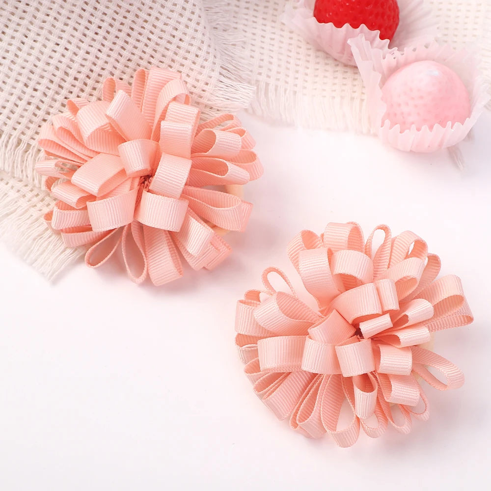 10Pcs random color ribbon flower hair band for girls ponytail head rope elastic embroidered ball headband hairdress