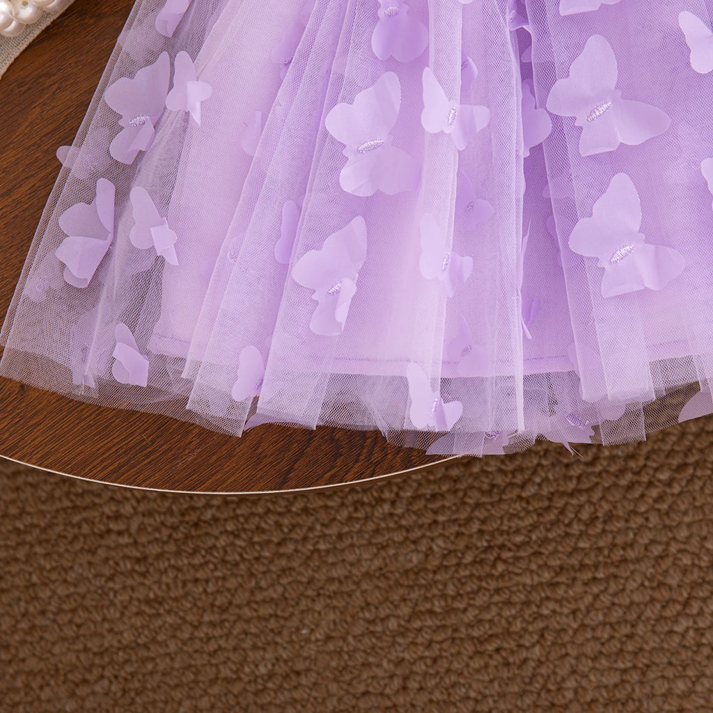Summer Fashion Solid Color Toddler Princess Fairy Dress Korean Style Sweet Pink Bow Birthday Party Baby Girl Butterfly Dress