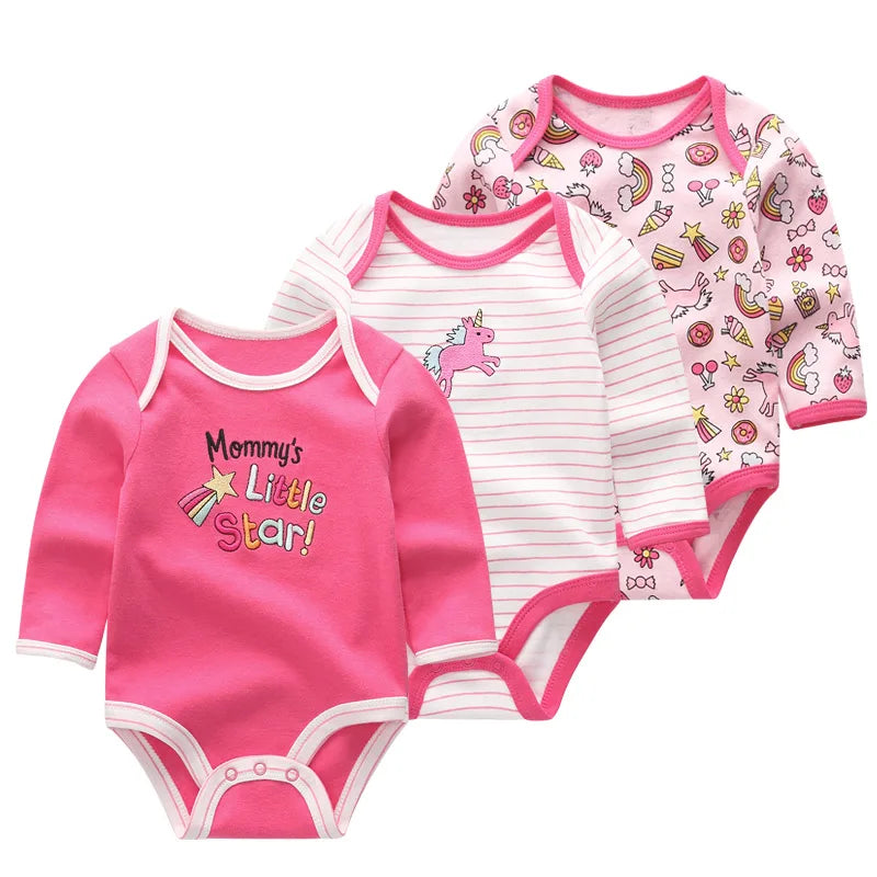 Kiddiezoom 3 Pcs/Lot Spring Autumn Cartoon Long Sleeve Newborn Baby Boy Girl Bodysuits 100%Cotton Soft Infants Clothes