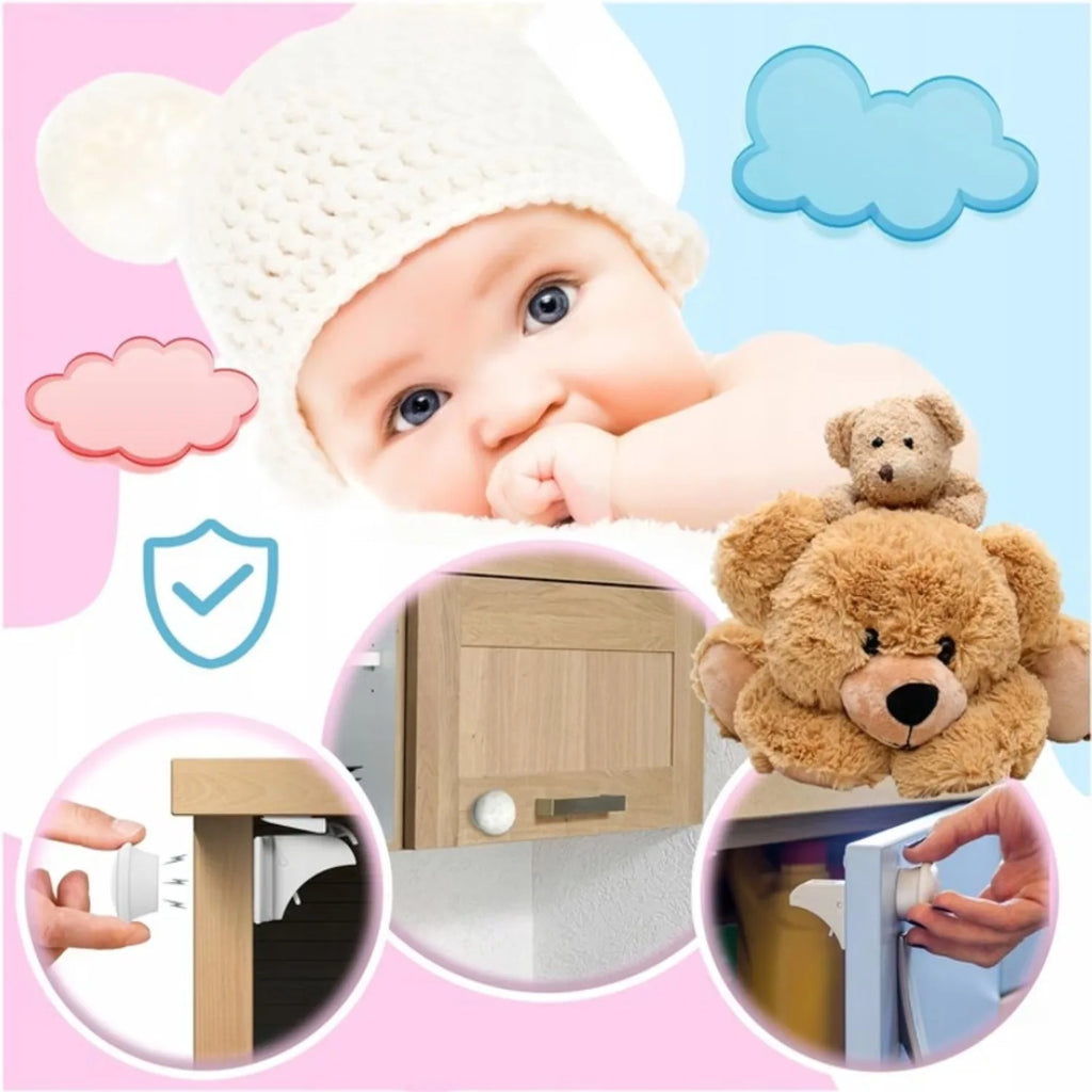 4/8Piece Magnetic Child Safety Cabinet Locks No Drill Baby Proofing Drawer Lock with Key Adhesive or Screw Mount Option