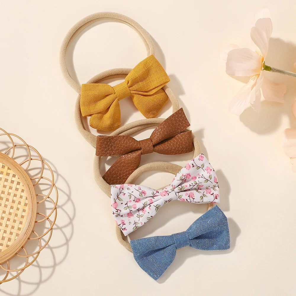 10Pcs Fashion Baby Elastic Hair Band Lovely Colorful PU Cotton Bow Headband Girls Headdress Party Casual Headwear