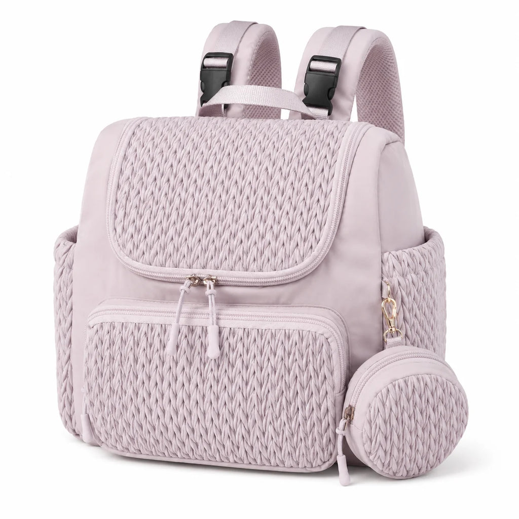 Fashion Mommy Diaper Backpack Large Capacity Baby Bag Herringbone Quilted Travel Nursing Bag with Multi Pockets Side Pouch for M