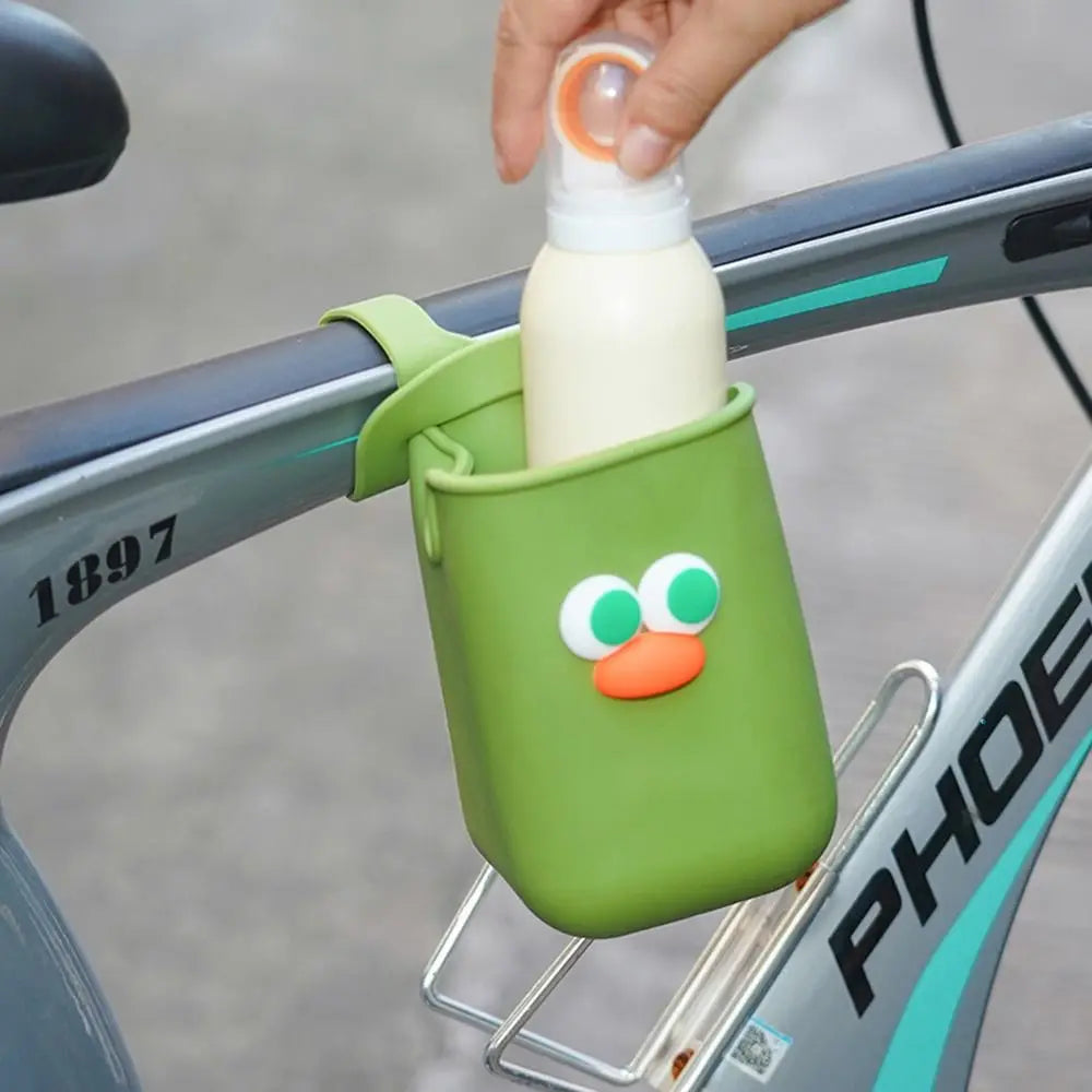 Cute Silicone Cup Holders Large Capacity Portable Baby Stroller Cup Rack Bottle Storage Bag Cartoon Face Water Bottle Pouches