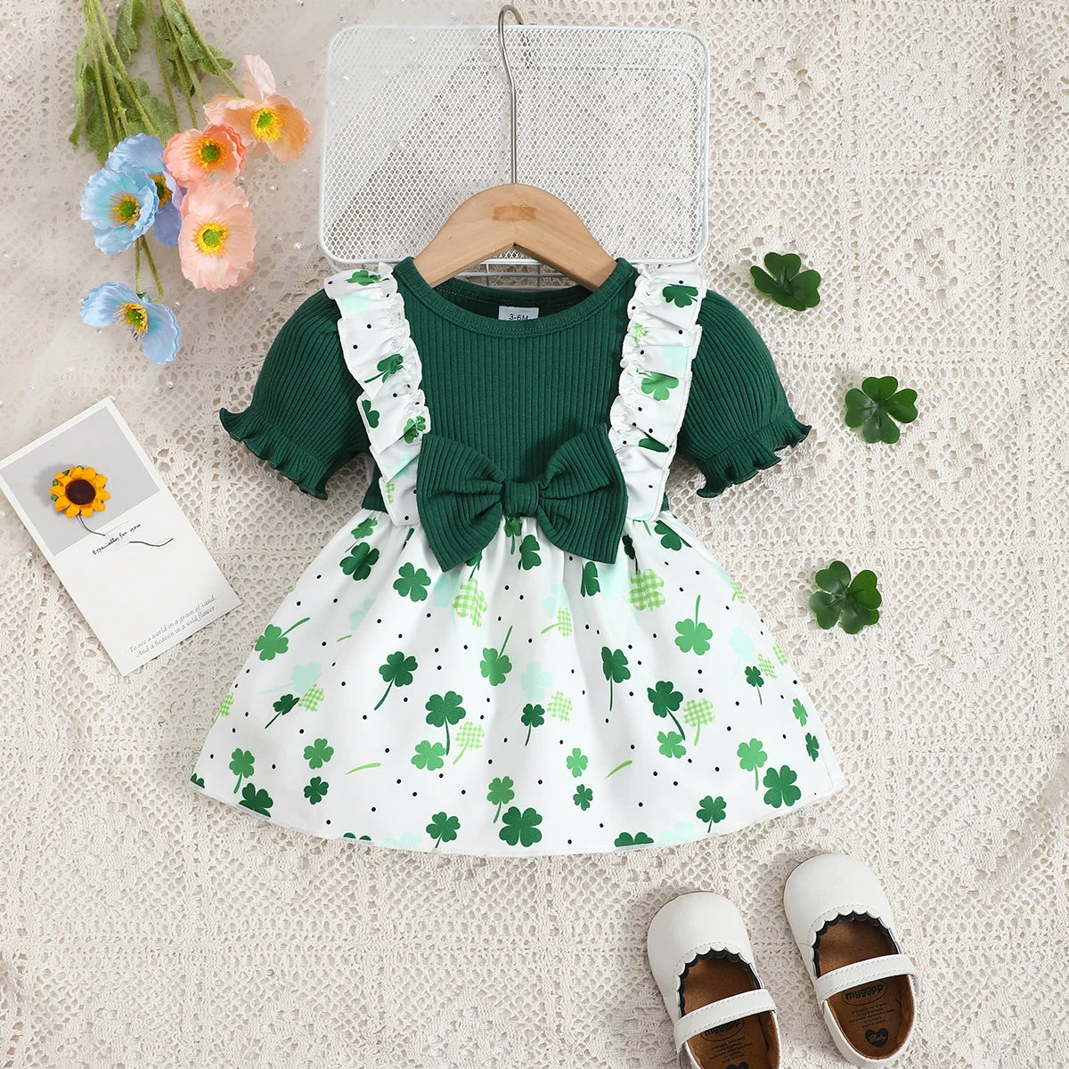Baby Girl Summer Dress Lucky four-leaf clover Printed Short sleeve Dress 0-24 Months Cute Baby Girl Casual Dress