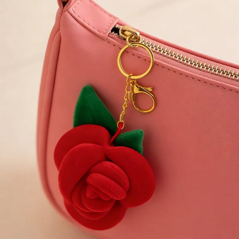Wholesale Pretty Mini Rose Plush Toys Soft Colorful Lifelike Rose Hanging Toys Cute Keychain Bags Decor Kawaii Girls Gift