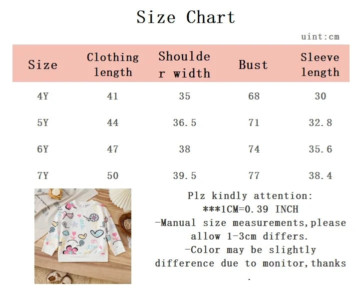 Children's clothing girls' Hoodie Round neck Graffiti Flower Pattern Long sleeved Casual Top for Girls Aged 4-7 in Autumn Hoodie
