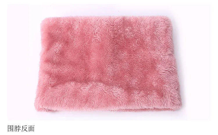 Winter Children's Scarf Hat Three-Piece Set with Pom-Pom Baby Infant Knitted Hat Warm Wool Thickened