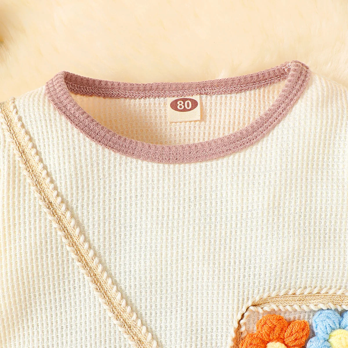 Newborn Baby Girl Jumpsuit Apricot Knit Flower Long sleeved Jumpsuit for Autumn Crawling Clothes for Baby Girls aged 0-12 Months