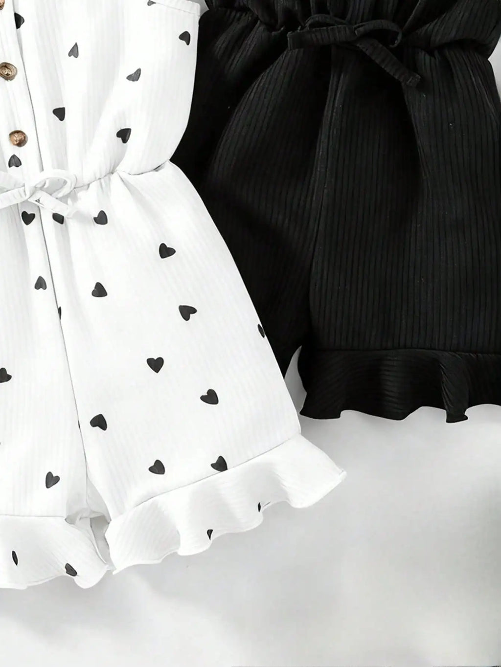 2pcs Girls Casual Summer Button up Heart-Shaped Camisole Jumpsuit Set Two Colors Suitable for Outdoor Travel