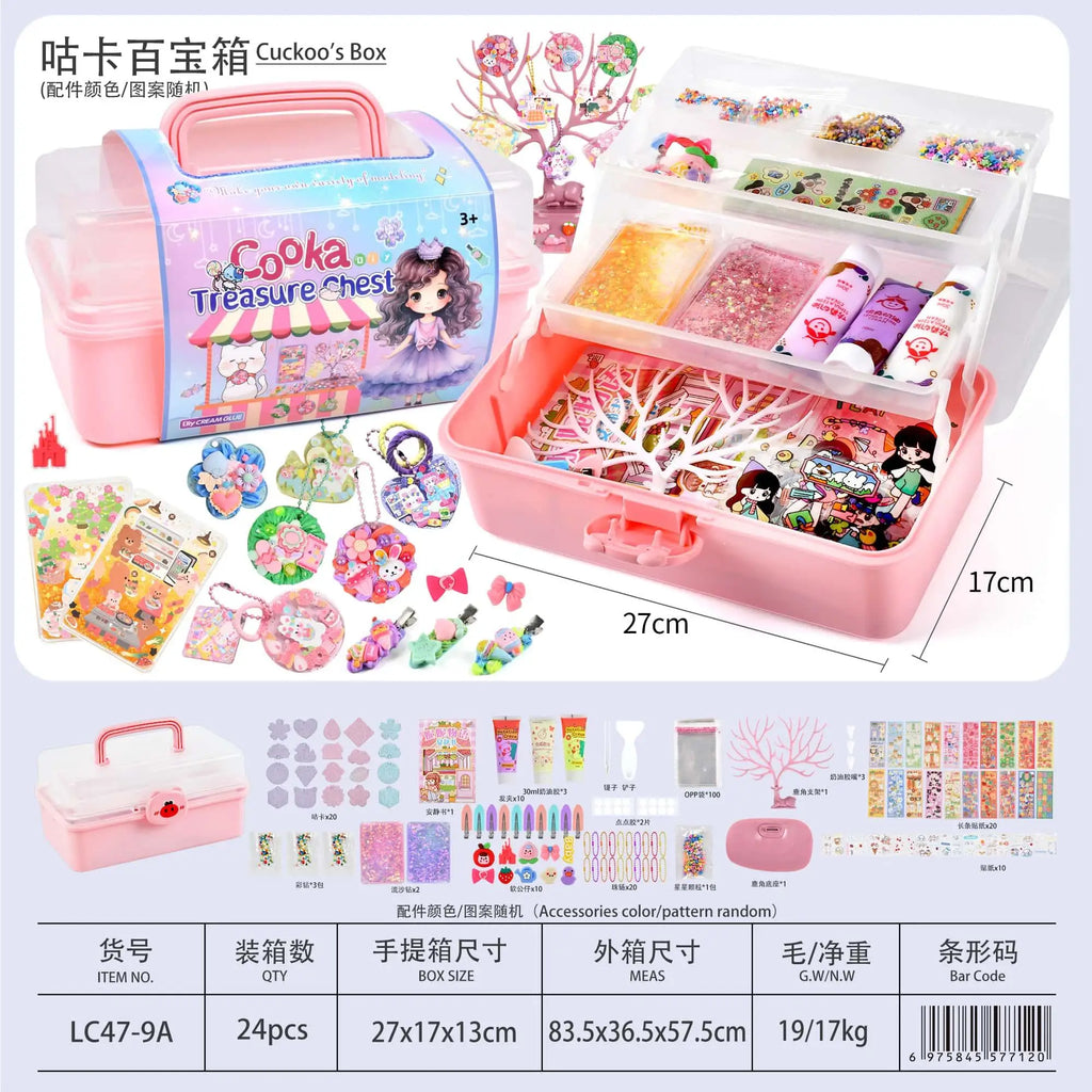 Guka DIY Craft Box for Girls Cream Glue Sticker Card Making Kit with Hair Clips Keychains Creative Handmade Birthday Gift Kit