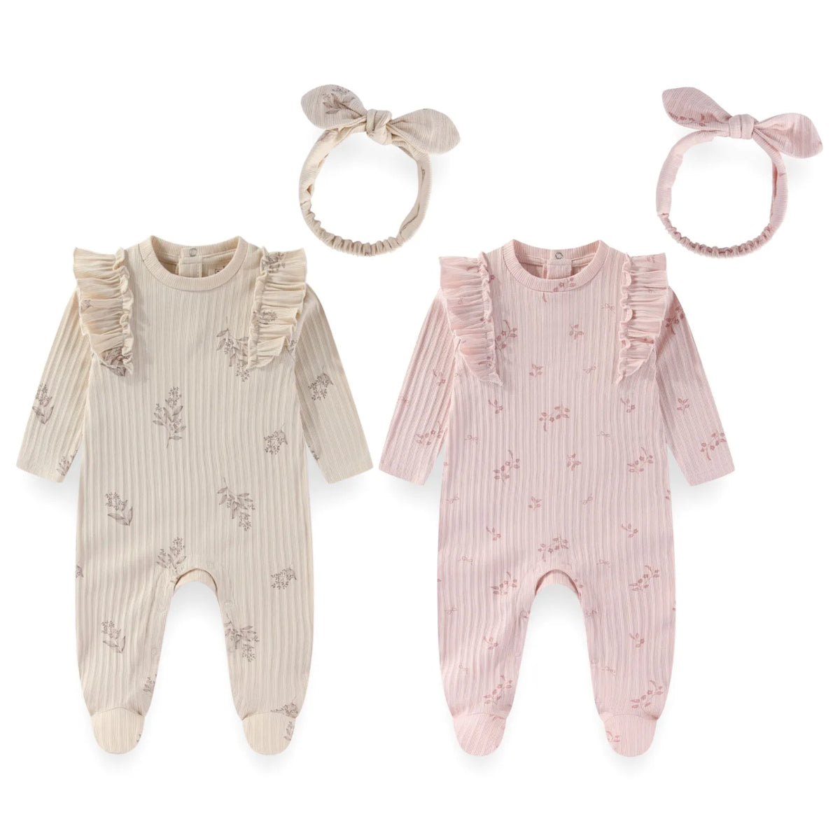 Infanr Baby Girl Romper Set Two Pack 0To12 Months Jumpsuits Hair Band Four Seasons