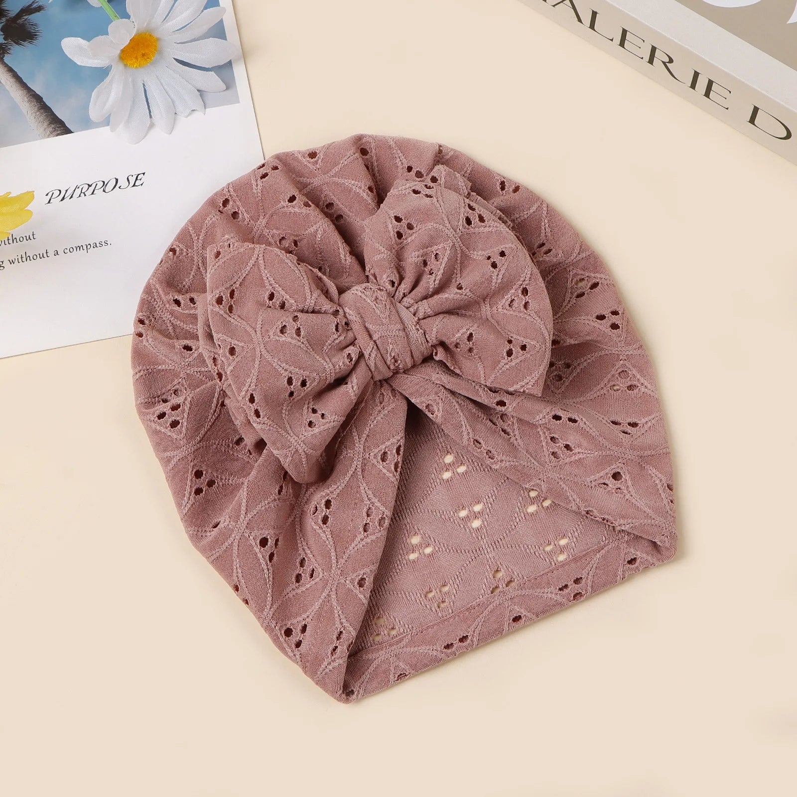 Double Layer Soft Knit Newborn Beanie Big Bow Hollow No Brim Infant Girls Pullover Hat Baby Photo Props Head Cap
