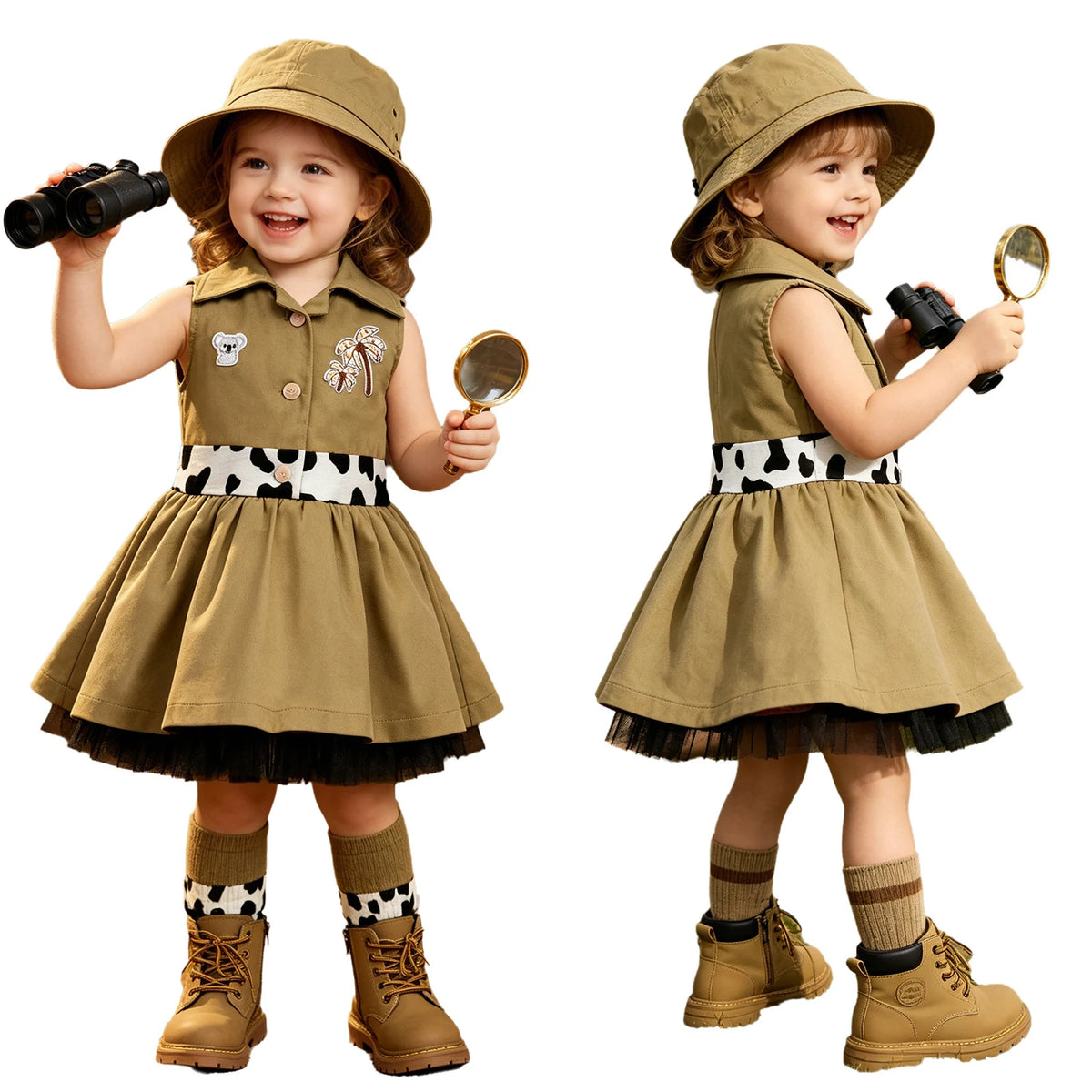 Toddler Baby Girls Zookeeper Suit Sleeveless Cute Animal Embroidery Tulle Dress Birthday Party Cake Smash Zoo Keeper Outfits