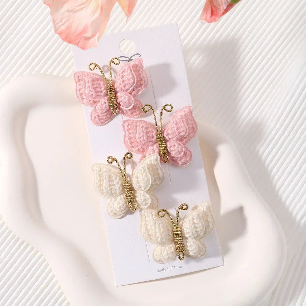 Baby Girls Hair Clips 4Pcs Set Handmade Crochet Butterfly Alloy Hairpins Headwear