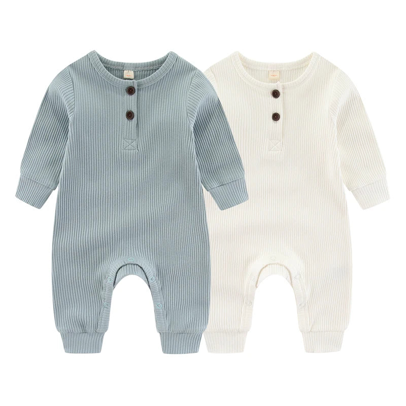 2-Piece Unisex Long Sleeve Baby Rompers Cotton Soft Infants Outfit Set For Everyday Wear