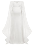 Maternity Long Dress With Shawl Trailing Women's Robe Floating Sleeves for Baby Shower Maternity Photo Shoot