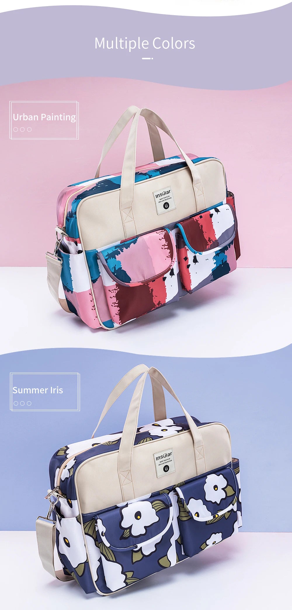 Insular Diaper Bag One Shoulder Baby Bag Women Travel Handbag for Baby Nursing Mummy Maternity Printed Nappy Bag