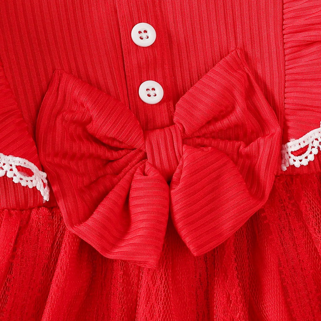Baby girl Valentine's Day Dress Ruffled Chiffon Fashionable Dress+Bow 2Pcs for Baby girl 0-24 Months in Spring and Autumn Dress