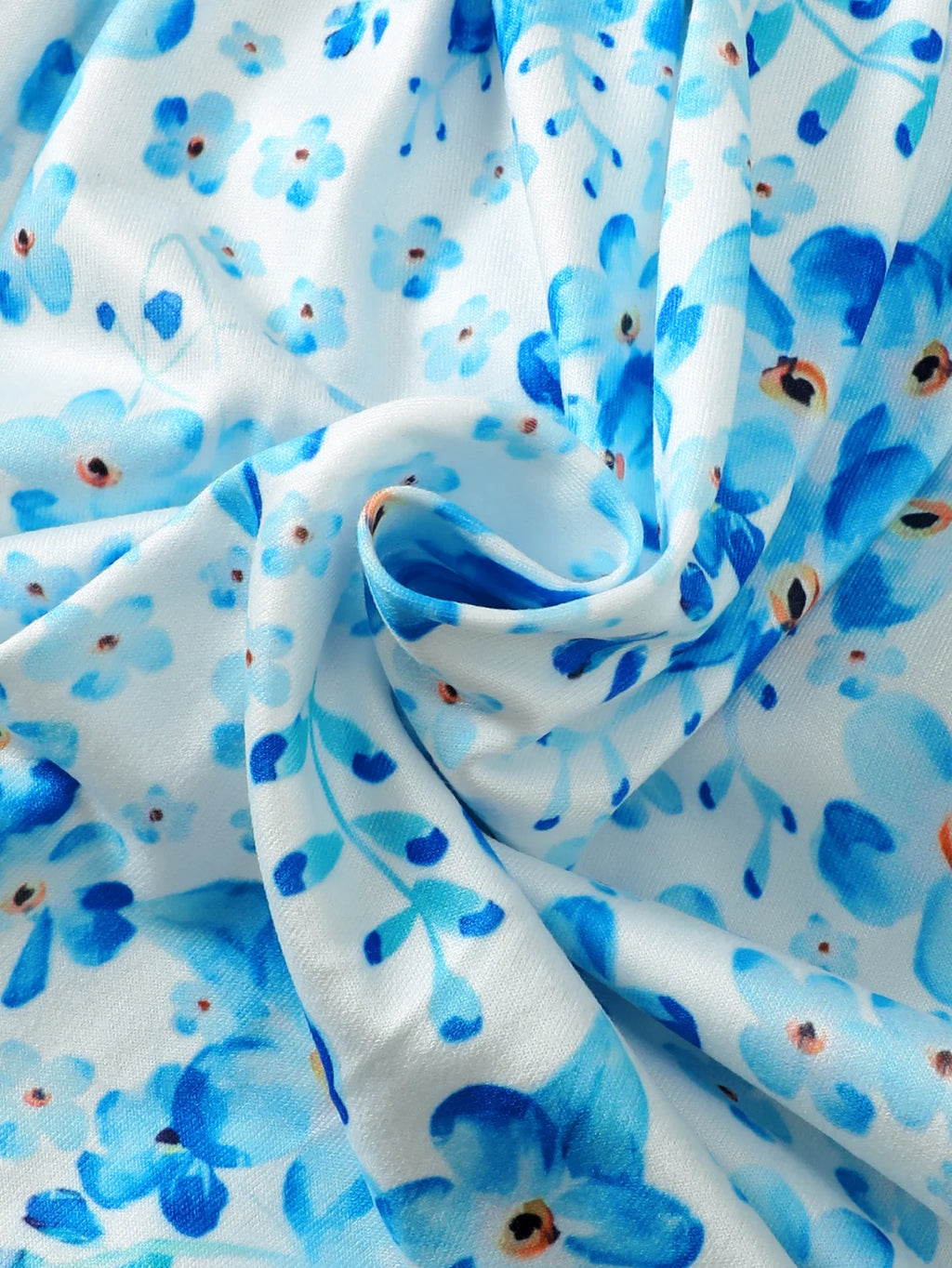 Children Girls' Autumn Dress Blue Tie-dyed Floral Long sleeved Dress Suitable for Daily Casual Clothing of 2-7Year-old Girls