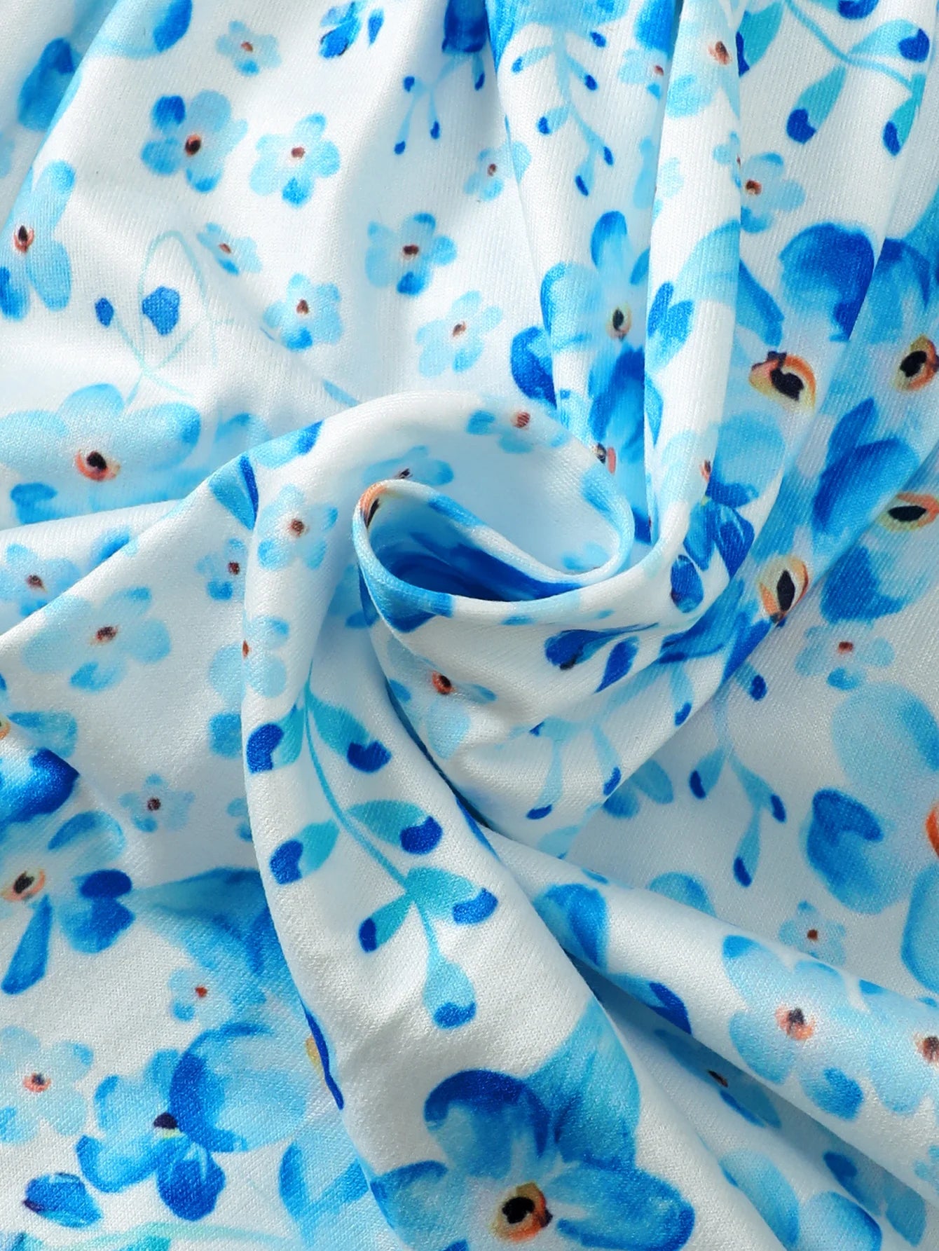Children Girls' Autumn Dress Blue Tie-dyed Floral Long sleeved Dress Suitable for Daily Casual Clothing of 2-7Year-old Girls