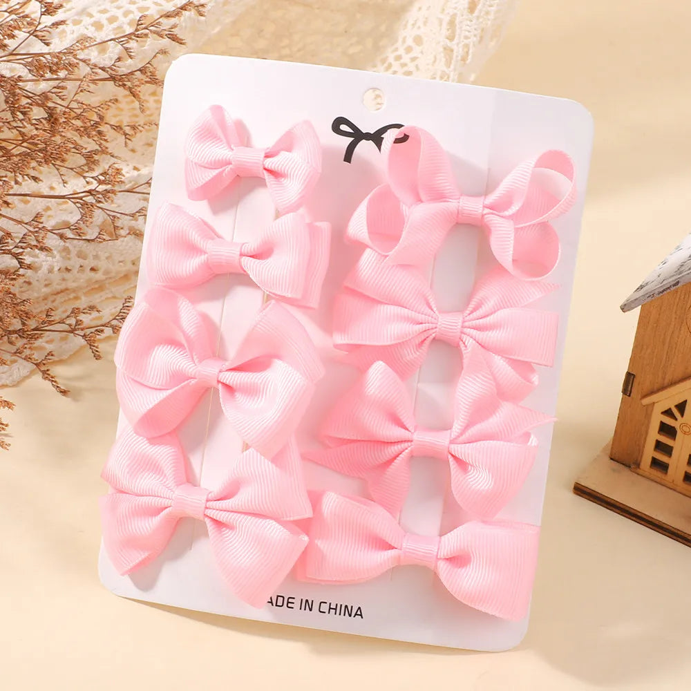 8Pcs Set Solid Color Handmade Hairpins Grosgrain Ribbon Bowknot Hair Clips For Baby Girls Kids
