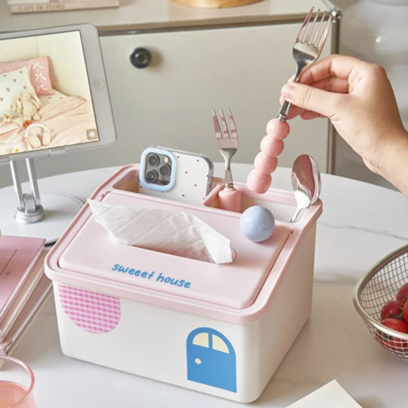 Cartoon Tissue Box Desktop Multi Functional Large Capacity Storage Box Cute Paper Towel Box Paper Drawer for Room Coffee Table