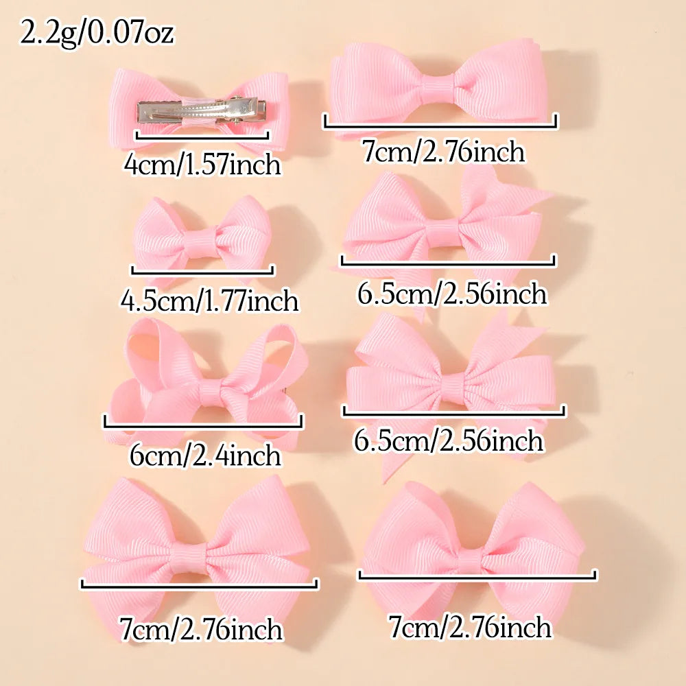 8Pcs/set Solid Color Handmade Hairpins Grosgrain Ribbon Bowknot with Hair Clips for Baby Girls Kids Hair Accessories