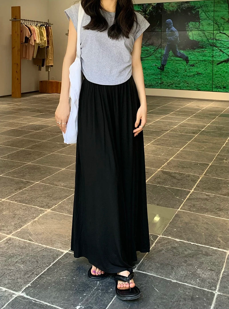 Korean Style Summer Pregnancy Belly Trousers Thin High Waist Wide Leg Floor-length Fashion Maternity Modal Pants Casual Trousers